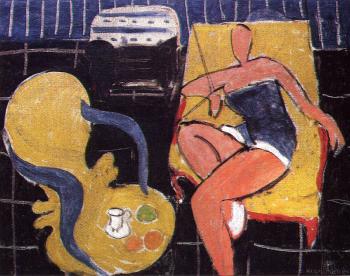 Henri Emile Benoit Matisse : dancer and rocaille armchair on a black background